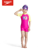 speedo 儿童泳衣女防晒连体短袖男童泳装舒适安全正品 宝宝泳衣