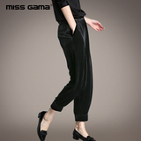 MISS GAMA2016夏装新款纯色松紧腰宽松丝绒哈伦裤休闲长裤女显瘦