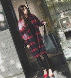2015秋冬新款 韩国慵懒BF风中长款衬衣加厚黑红格子衬衫外套女