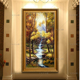 欧式手绘油画纯手工竖版挂画过道玄关客厅装饰画古典山水风景壁画
