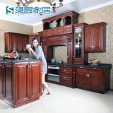 骐晟 上海整体橱柜定制 开放式厨房厨柜定做 L形美式复古实木橱柜