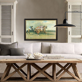 高档美式装饰画有框三联欧式客厅壁画复古别墅挂画沙发背景赛马图