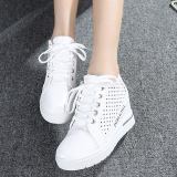 夏季女鞋子学生韩版镂空透气内增高单鞋厚底平底休闲鞋女白色板鞋