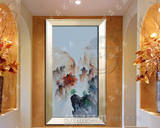 中式山水风景油画手绘抽象画玄关过道竖版装饰画现代简欧式单幅画