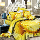 床品3D仿油画四件套亲肤磨毛水果图案橙子黄色四件套活性床单被套