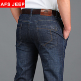春装新款AFS/JEEP战地吉普男士中高腰牛仔裤男长裤子直筒宽松薄