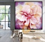 油画手绘大厅客厅沙发背景墙挂画正方形粉红色花卉牡丹花装饰画