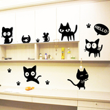 卡通动漫猫贴画 可移除客厅卧室电视背景装饰贴纸 创意动物墙贴