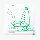 墙贴小猪洗澡 韩式可爱卡通浴室瓷砖玻璃贴纸家具衣柜宠物店装饰