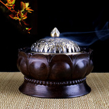 黑檀木质中式熏香炉招财铜葫芦香插工艺品创意仿古香座香器熏香具