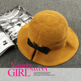韩国蝴蝶结优雅气质棉麻大沿遮阳帽子潮女士太阳帽可折叠新渔夫帽