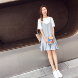 套装女2016夏季新款两件套韩版休闲针织衫荷叶边背带连衣裙套装裙