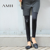 （2加1）Amii[极简主义]2016秋新款印花紧身弹力黑色外穿打底裤女