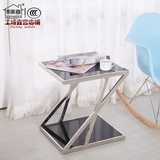 钢化玻璃沙发边几角几 全不锈钢移动小方桌小茶几床头柜夹缝桌