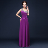 晚礼服2016新款宴会时尚单肩紫色主持人礼服裙长款春季演出服长裙