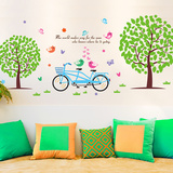卡通墙贴纸贴画幼儿园儿童房间墙壁墙面布置装饰绿色大树单车旅行