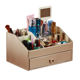 创意多功能皮质化妆品收纳盒带镜子妆饰品储物盒有抽屉多格收纳盒