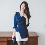 衬衣女士春秋2016女装韩版优雅气质复古个性修身不对称中长款衬衫