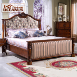 欧申纳斯 美式乡村实木床复古做旧床 布艺软包靠背1.8米双人大床