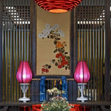 新中式雕花台灯复古典温馨卧室床头灯婚庆创意实木艺客厅布艺会所