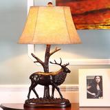 美式乡村麋鹿树枝铁艺装饰台灯 欧式客厅书房卧室床头灯设计师
