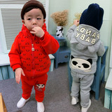 宝宝冬装男童0-1-2-3-4岁加绒加厚棉衣女童卫衣三件套运动套装潮