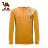 骆驼男装 2016春季新款微弹门筒领修身长袖商务休闲T恤 S6A319008