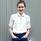 2016夏季新款时尚百搭短袖修身白衬衫上衣女装休闲可爱韩版衬衣潮