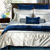 阿玛家纺美式床上用品多件套 时尚丝棉十件套蓝色 样板房床品套件