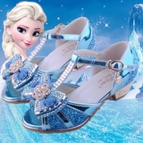 冰雪奇缘爱莎单鞋水晶女童高跟凉鞋蓝色蝴蝶结公主鞋儿童夏季凉鞋