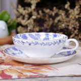 日式 红茶杯 高档骨瓷杯碟 青花图案带包装盒 送勺高级餐具下午茶