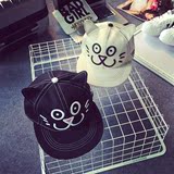 韩国时尚卖萌卡通刺绣猫咪耳朵嘻哈帽韩版平沿棒球帽子可爱夏女