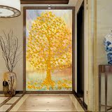 3D立体玄关壁纸壁画背景墙纸客厅装饰画简约欧式竖版流行金发财树