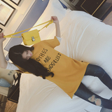 中长韩版短袖学生上衣字母 2016春季女装新品款打底衫刺绣 加厚T
