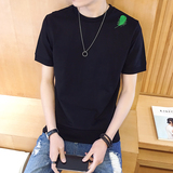夏季男装圆领短袖t恤 青少年体恤衫男式韩版宽松刺绣印花半袖衣服