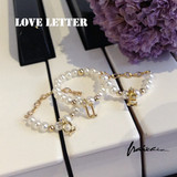【Love Letter】美国14K注金淡水珍珠戒指 字母吊坠指环 女 礼物