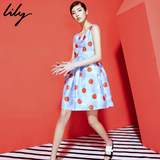 Lily2016夏新款女装欧美修身高腰短裙无袖印花连衣裙115220I7180