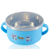 包邮双层家用不锈钢碗儿童专用餐碗可爱卡通塑料带盖带把手碗餐具