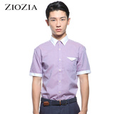 ZIOZIA2016年夏季 纯棉 白领 紫色 格子 短袖衬衫DZV2WC1A08