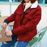 韩版女冬季外套学院风原宿学生棉袄工装潮翻领加厚长袖短款棉衣