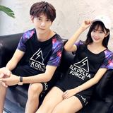 2016情侣装夏装韩版新款韩版星空个性印花短袖T恤男女学生班服
