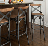 美式复古铁艺实木高脚椅复古酒吧桌椅咖啡餐厅椅子吧台前台椅吧凳