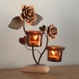 铁艺玫瑰花烛台摆件 欧式浪漫餐桌蜡烛杯座装饰品创意婚庆风灯