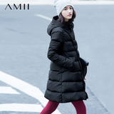 Amii旗舰店艾米女装2015冬装新款加厚修身连帽中长款羽绒服女外套
