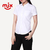 MJX2016夏季新款纯棉精细牛津纺衬衫纯色短袖衬衣修身女装