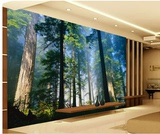 3d立体客厅壁纸电视背景墙森林大树卧室墙纸自然风景大型壁画