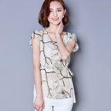 2016夏季新款 韩版短袖T恤女圆领大码印花中长款上衣宽松雪纺衫潮