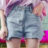 蜜妃儿2016夏季新款女装韩版高腰牛仔短裤女夏热裤显瘦不规则下摆