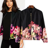 2015秋装新款欧美风女装双面定位印花飞行夹克长袖女装休闲短外套