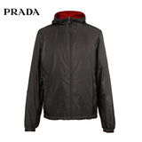 Prada/普拉达灰色/红色 尼龙 男士精致连帽两面穿夹克 男外套